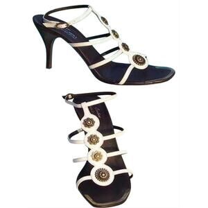 Donald Pliner White Vachetta Leather Shoe New Exotic Strappy Sandal $285 NIB 7.5